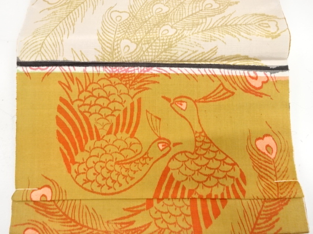  アンティーク　孔雀模様織り出し　夜具地反物